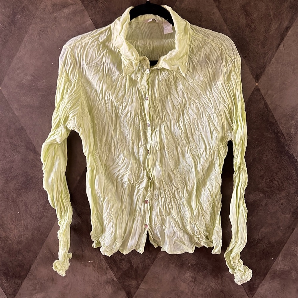 JJILL Silk/Rayon/Linen Pale Green Crinkle Blouse - Size L